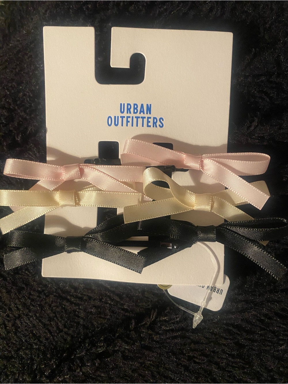 Urban Outfitters Satin Ribbon Bow bobby pin Set - Pink, Cream & Black
